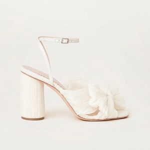Loeffler Randall White Cameilla Pleated Bow Heel